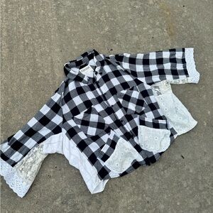 Garage Black and White Button Down Shirt with Lace Trim